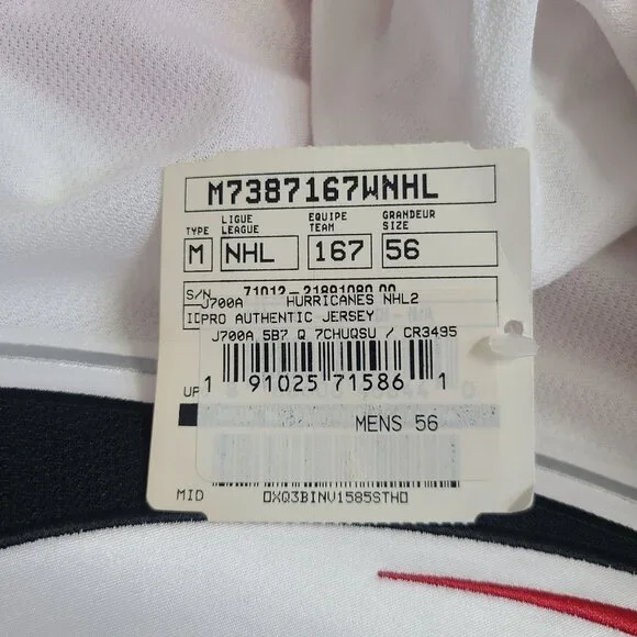 Adidas NHL Carolina Hurricanes Made In Canada Authentic Jersey Size 56 White #1